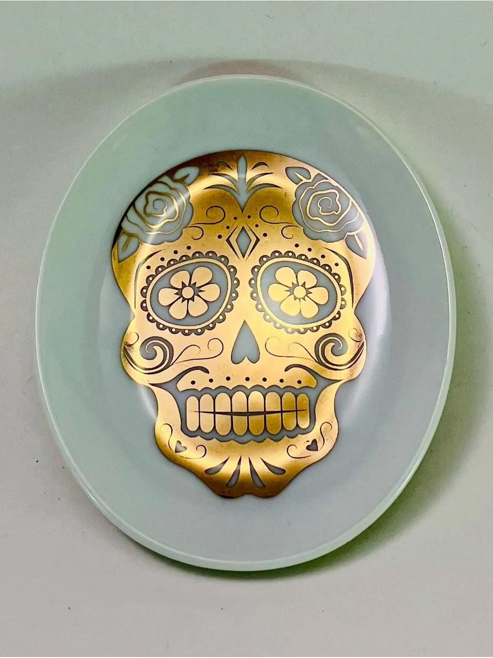 Set - 4 Paper Source Trinket Plates White Gold Skull Day Of The Dead  Halloween